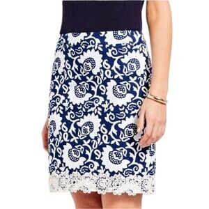 talbots lace-trimmed woodblock floral stretch cotton canvas skirt size 6